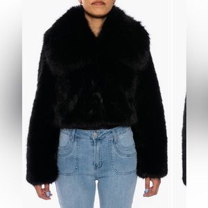 Azalea Wang Crop Faux Fur Jacket